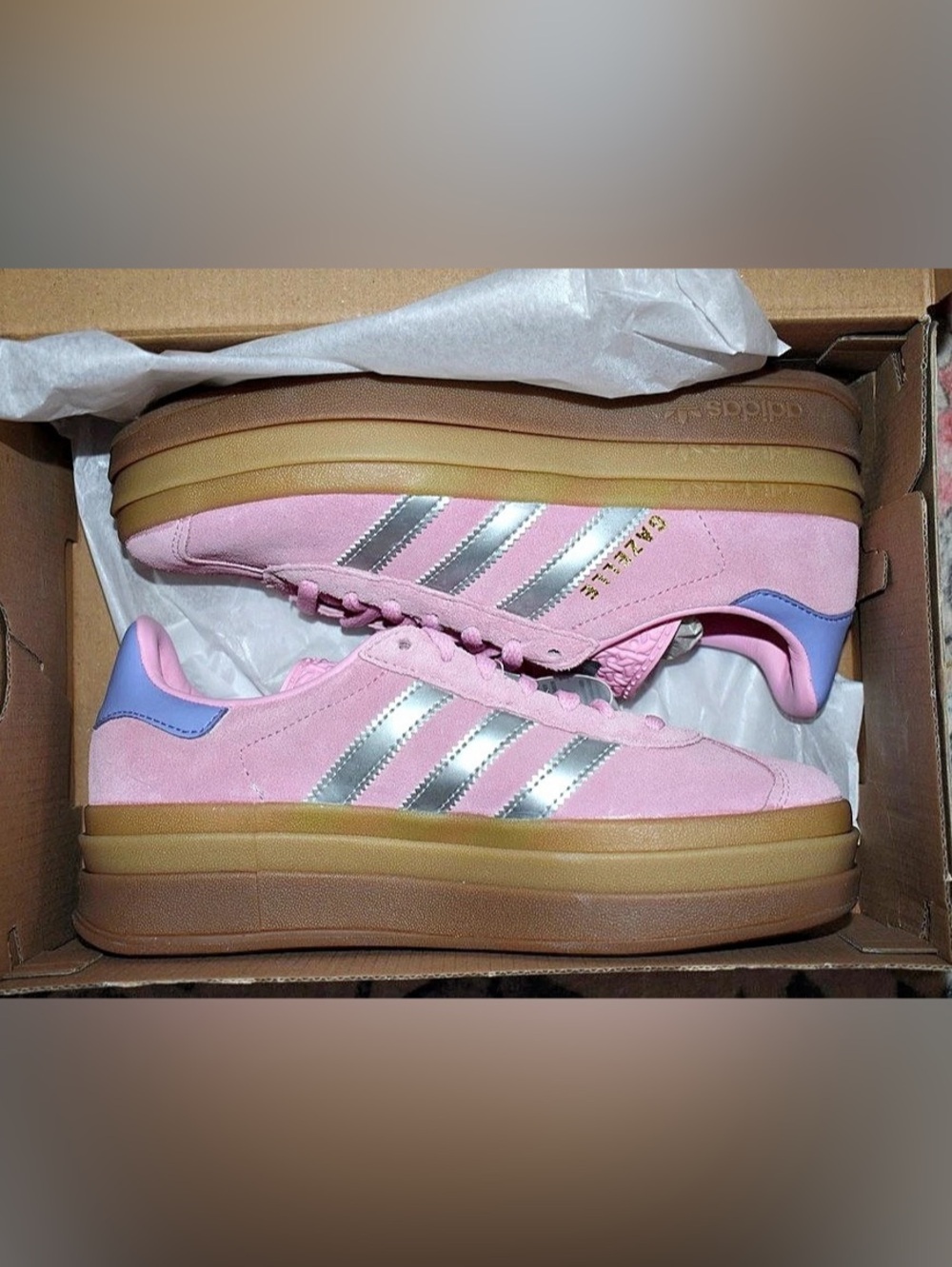 NWT Adidas Gazelle Bold J Kids True Pink Silver Platform Sneakers Size 4Y